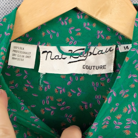 Vintage Nat Kaplan Couture Silk Floral Shirt Dress - Picture 9 of 14